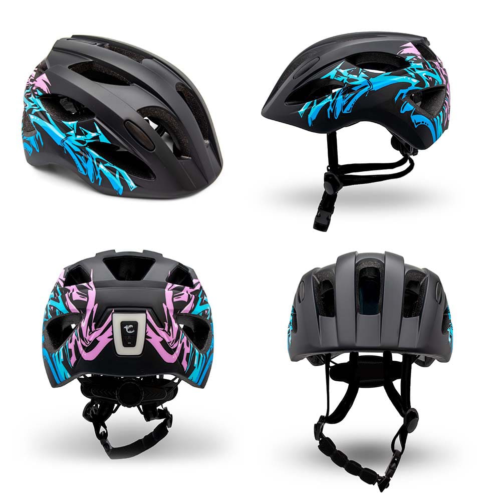 Casco De Bici Para Niños De 6 A 12 Años | Grafiti Azul/rosa| Certificado En1078