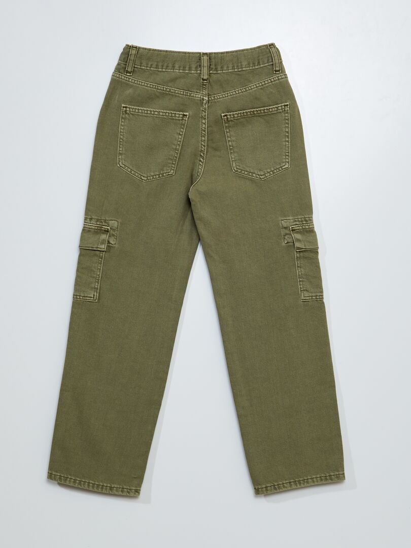 Jeans met wijde pijpen en zijzakken - GROEN