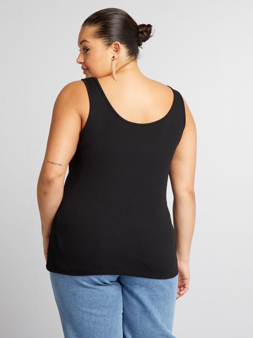 Eenvoudig geribbeld tanktopje - zwart