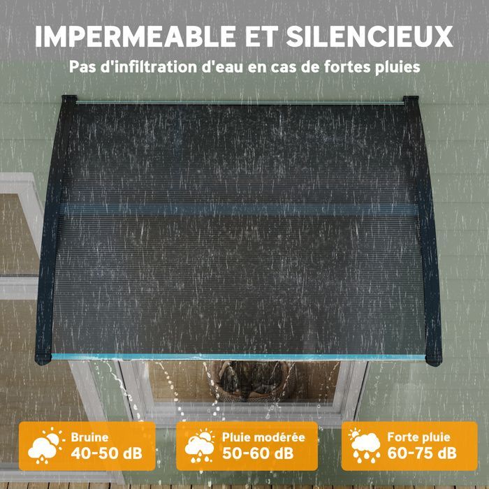Toldo para puerta de entrada - Outsunny - protección contra la lluvia y los rayos UV - policarbonato y aluminio - 100 x 75 cm - negro