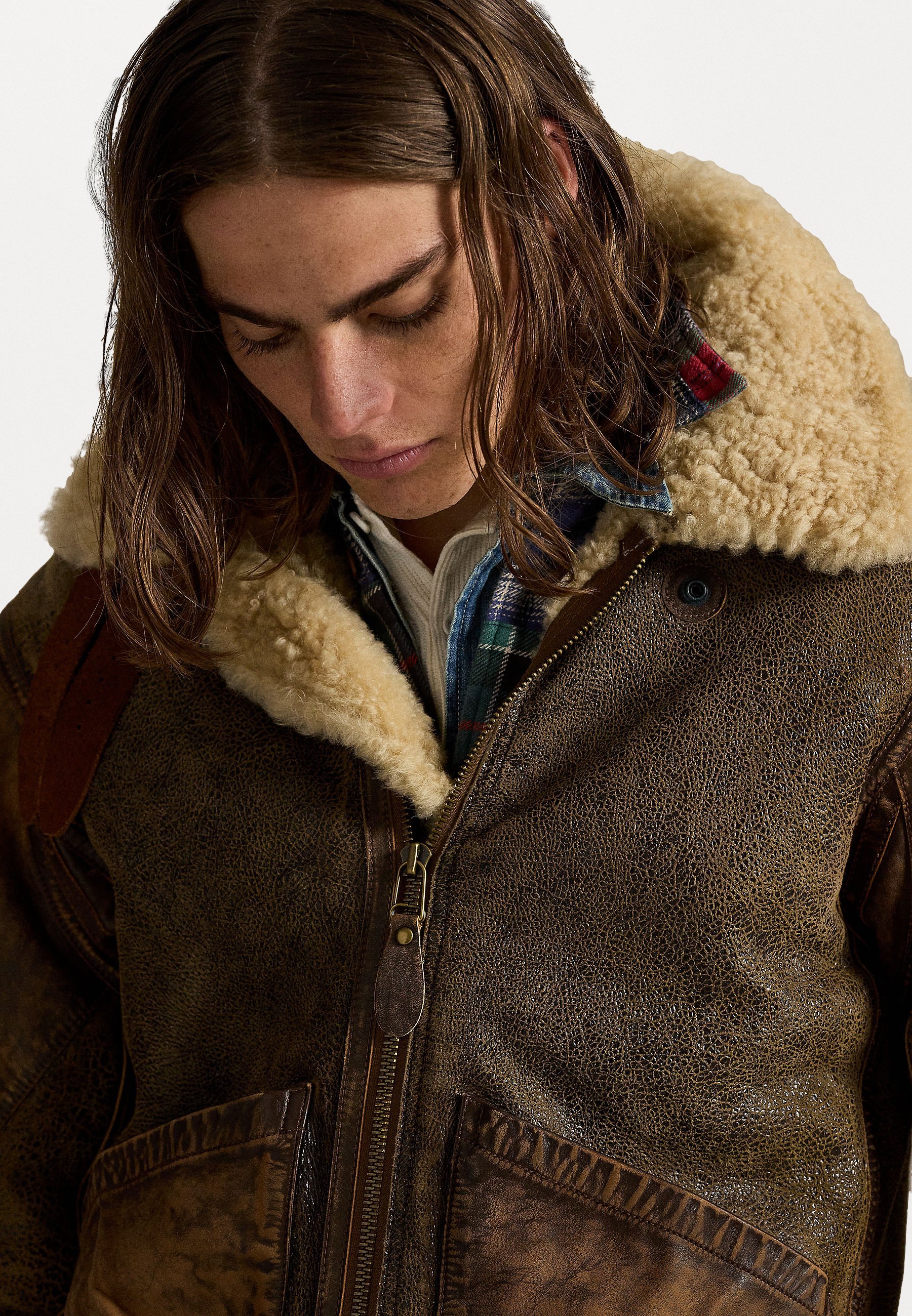 Polo Ralph Lauren BOMBERJACK MET LEREN AFWERKING EN SHEARLING - Leren jas - bruin aarde