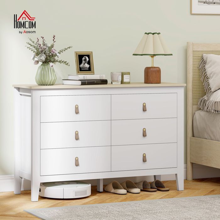 Commode - HOMCOM - 6 tiroirs - style contemporain - avec poignées en polyuréthane - 120 x 40 x 78 cm - blanc