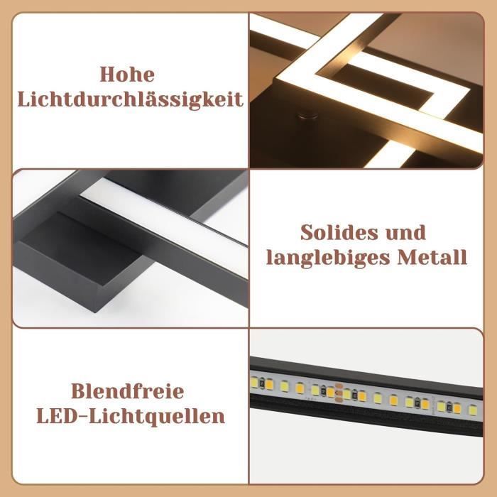 Homefire Plafonnier moderne LED - Aluminium et Métal - Noir -29,5 x 6 x 47 cm - Blanc chaud Design carré