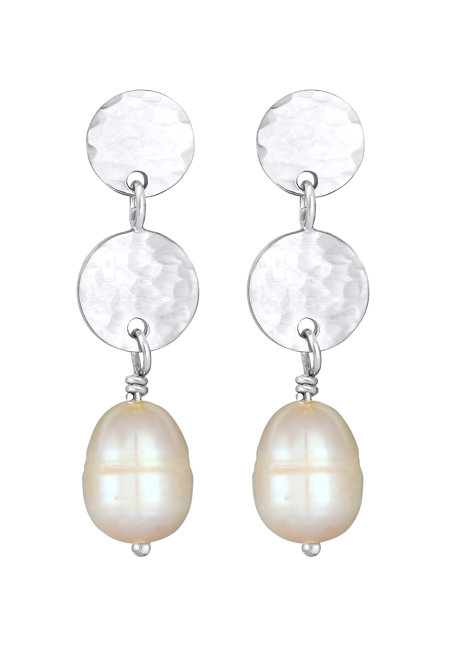 Elli PREMIUM goutte d'eau martelées baroques avec Perles de Culture d'Eau Douce en argent sterling 925 pour femme