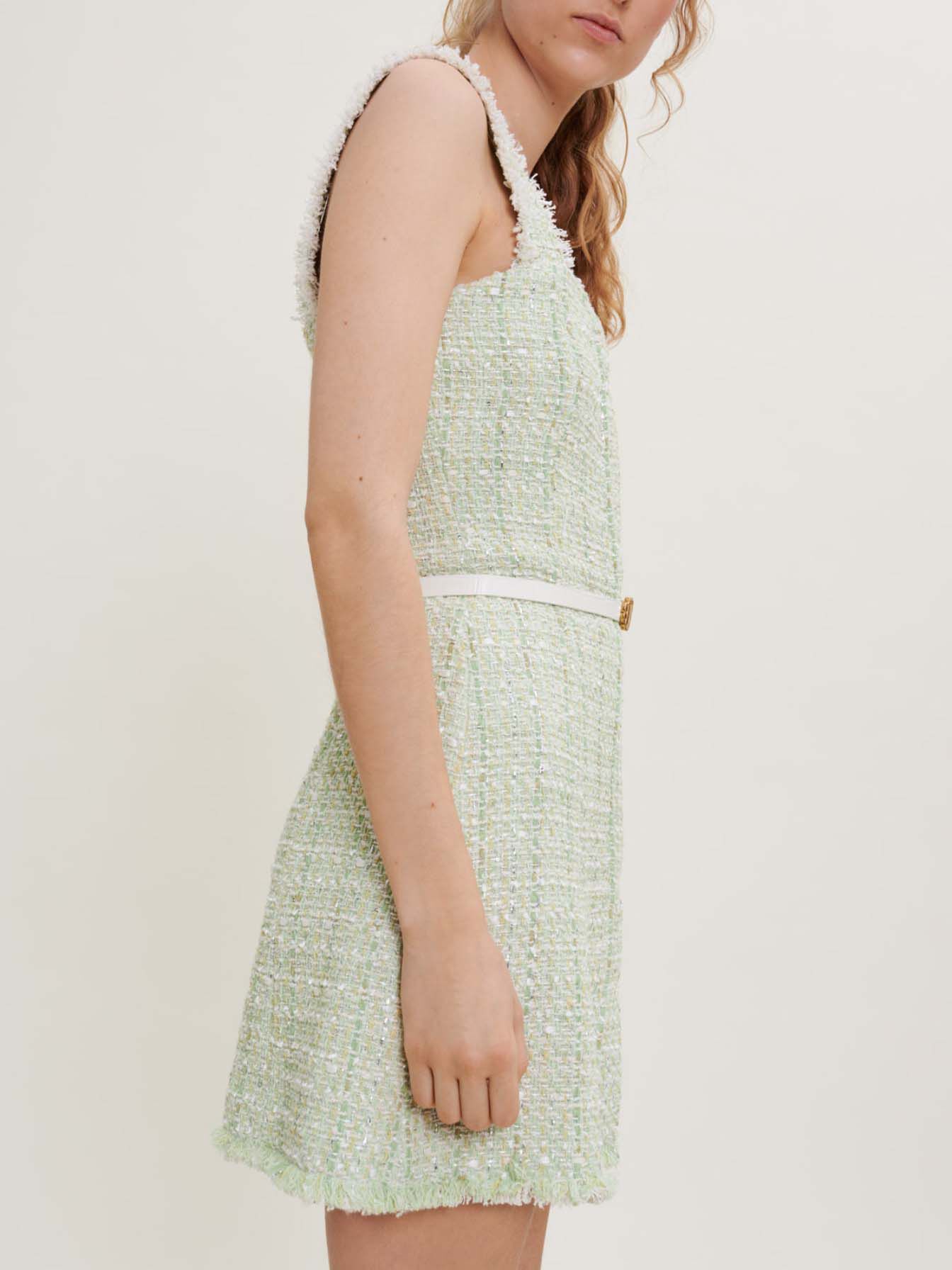 Rochie strălucitoare din tweed - Vert clair