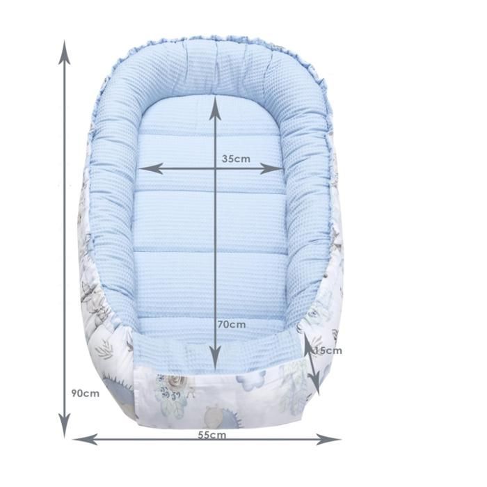 Baby Bed Reducer - Baby Reducer 100x60x15cm Cocoon and Newborn Moses Basket Nest 100% (Deer and hedgehog with light blue waffle pattern)
