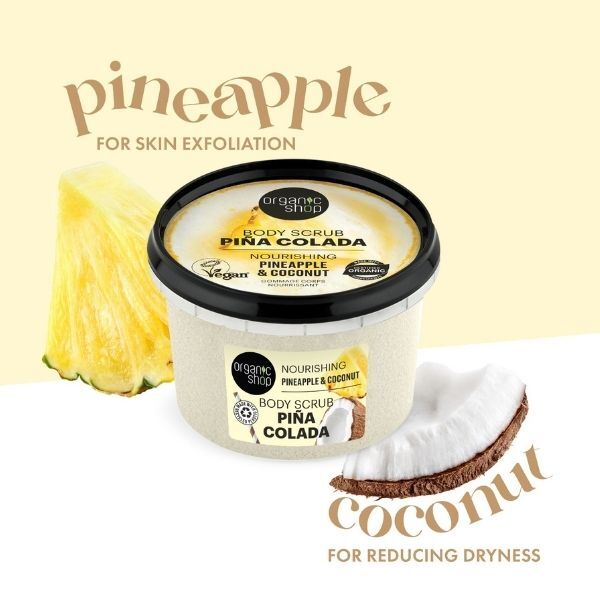 Organic Shop Pina Colada kūno šveitiklis su ananasais ir kokosais, 250 ml