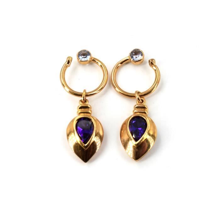 Brincos de pino ou pendentes banhados a ouro com um grande cristal em forma de lágrima - roxo - RC006804