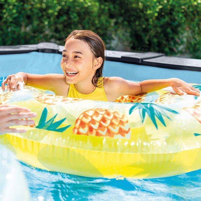 Kit de piscina tubular desmontable Intex - Grafito - 400 x 300 cm - Rectangular (escalera, válvulas, filtro, cubierta) - 26396GN