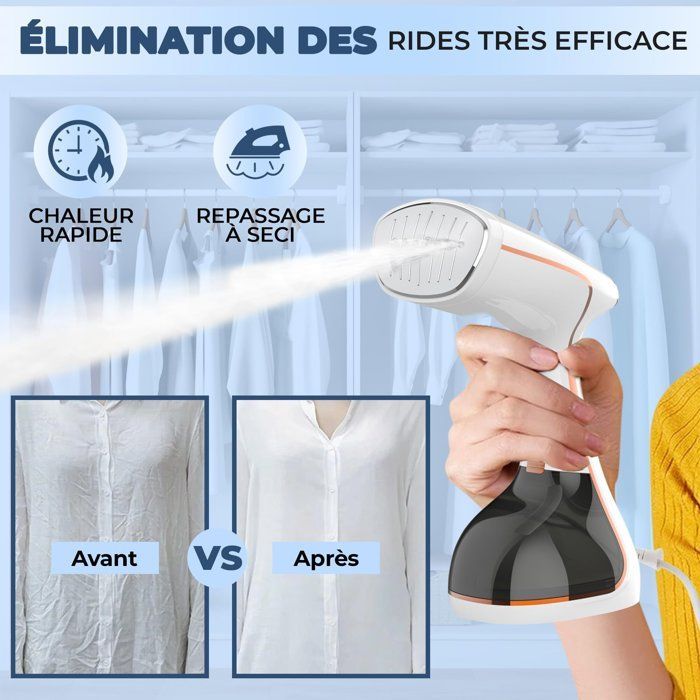 Défroisseur à Main 1640W,Défroisseur Vapeur Vertical 2-en-1 avec Écran LCD,Réservoir 320 ml, Anti-Fuite, Pour Maison, Bureau, Voyage
