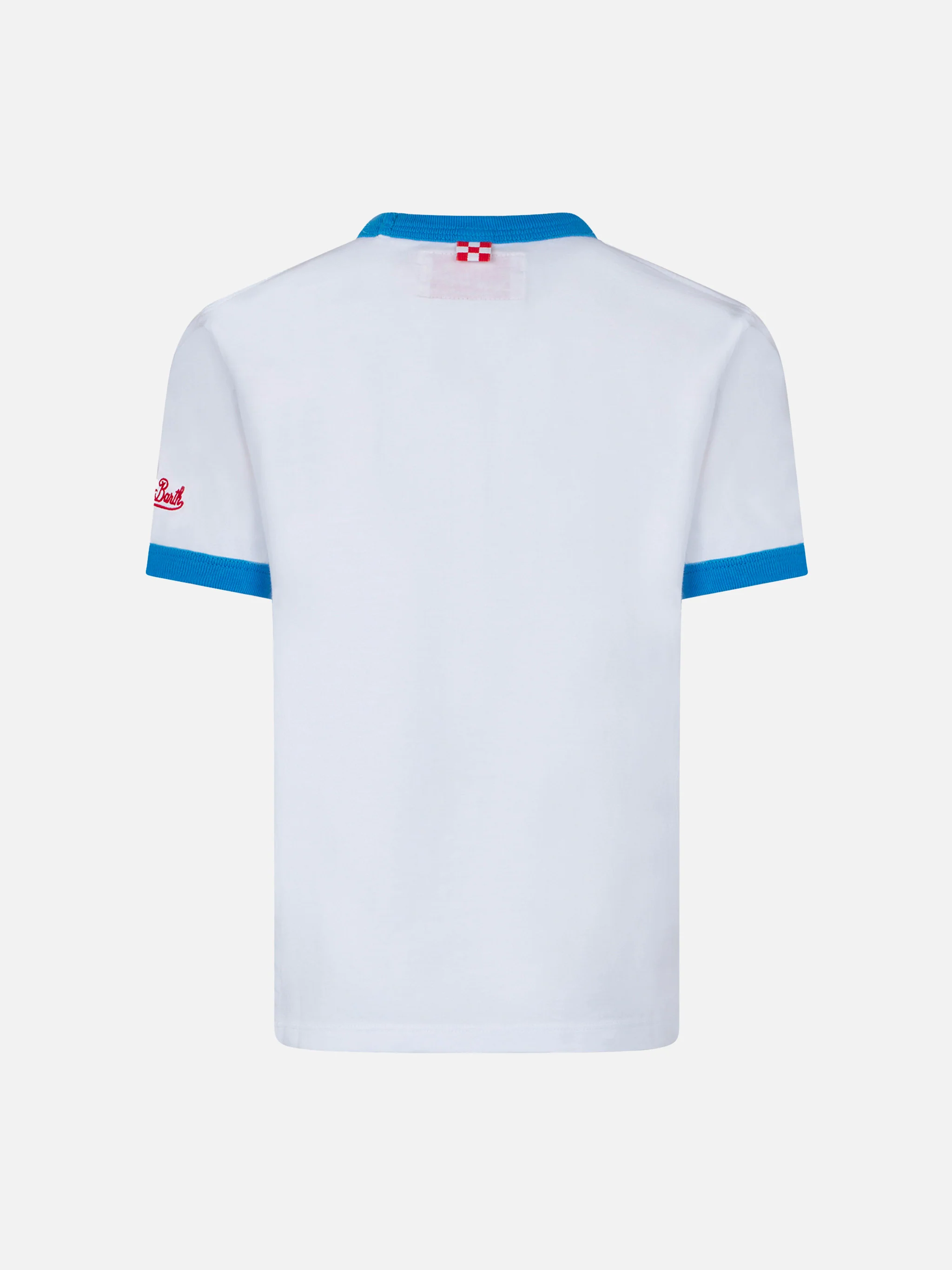 Kinder T-shirt van katoen met veelkleurige tekst.
