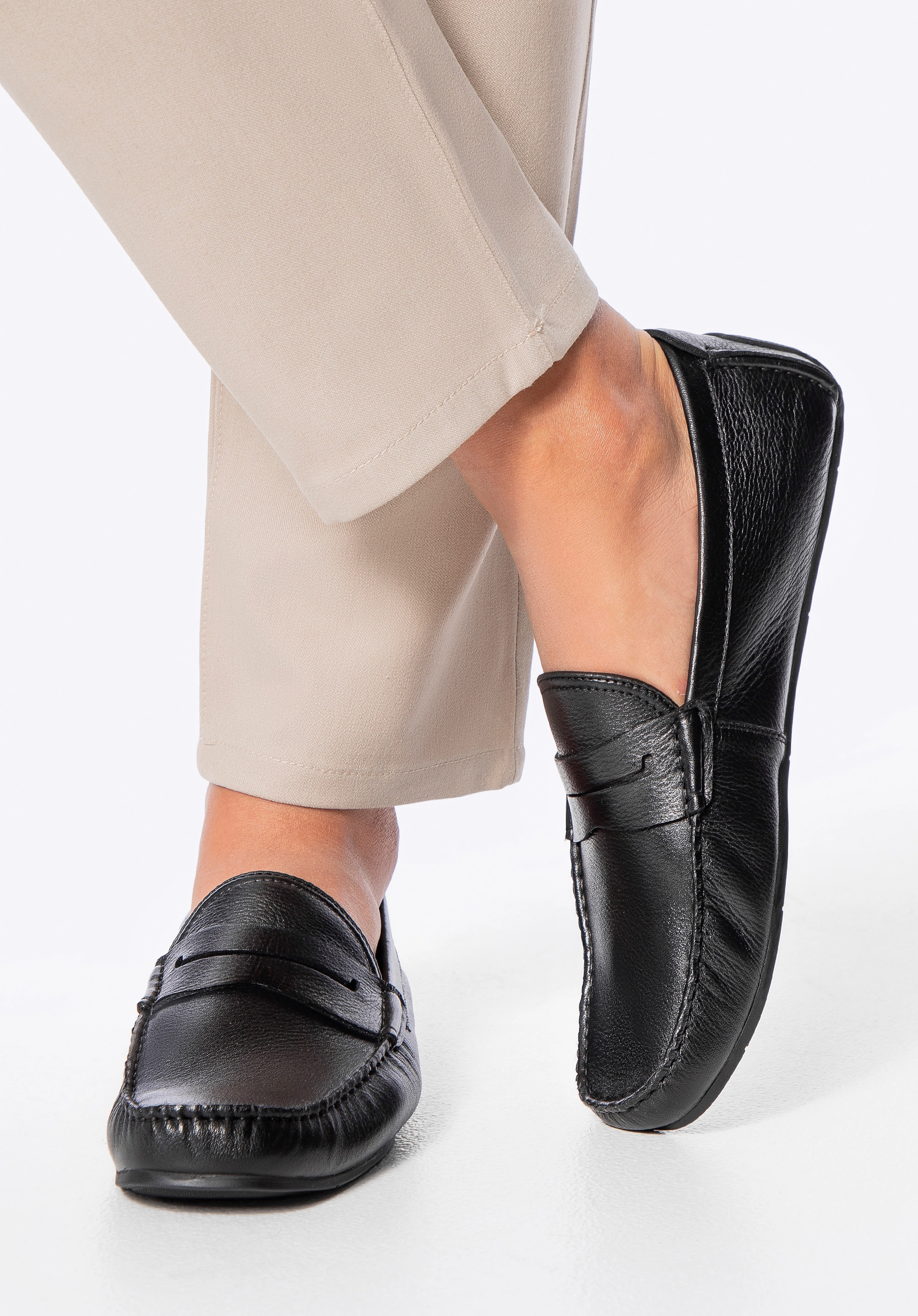 Męskie półbuty slip-on ze skóry naturalnej czarne