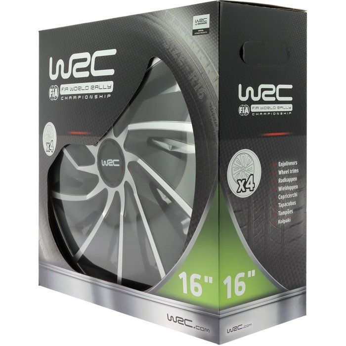 Set of 4 two-tone grey & black 16-inch wheel trims - WRC - TURBO - Racing look - Quick and easy clip-on installation