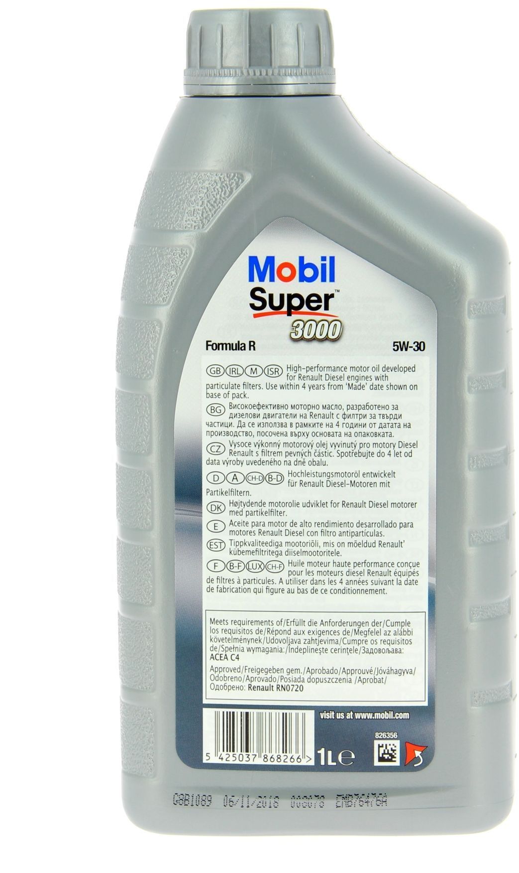 Aceite sintético para motor 5W-30 - MOBIL - Super 3000 - Formula-R - Lata de 1L - Alto rendimiento anticontaminación