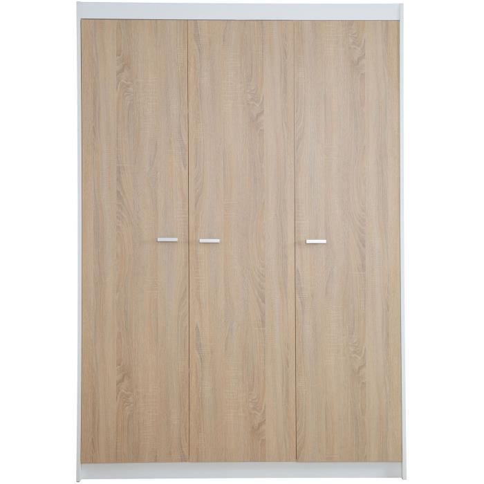 Conjunto completo de dormitorio infantil: cuna convertible de 70 x 140 cm + cambiador + armario de 3 puertas - ROBA - Acabado bicolor blanco/roble claro