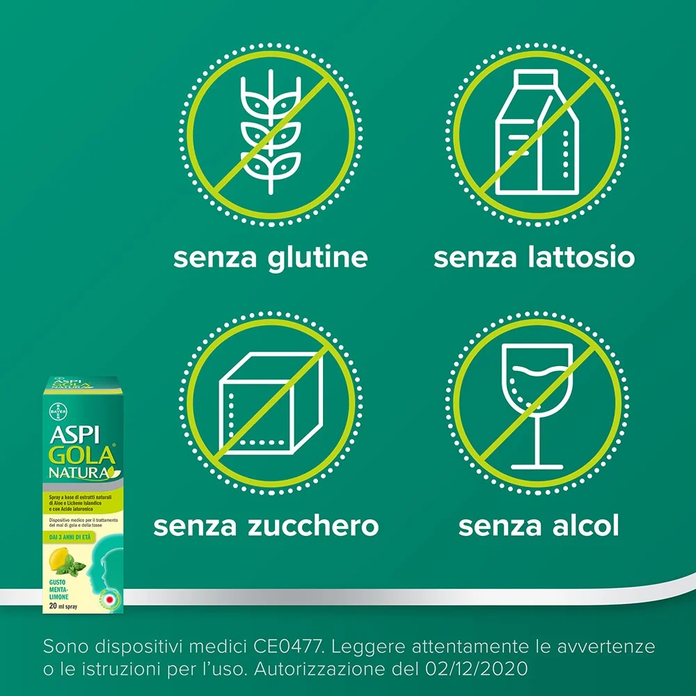 ASPIRINE Spray Aspi Gola Natura menthe citron 20 ml pour le mal de gorge et la toux
