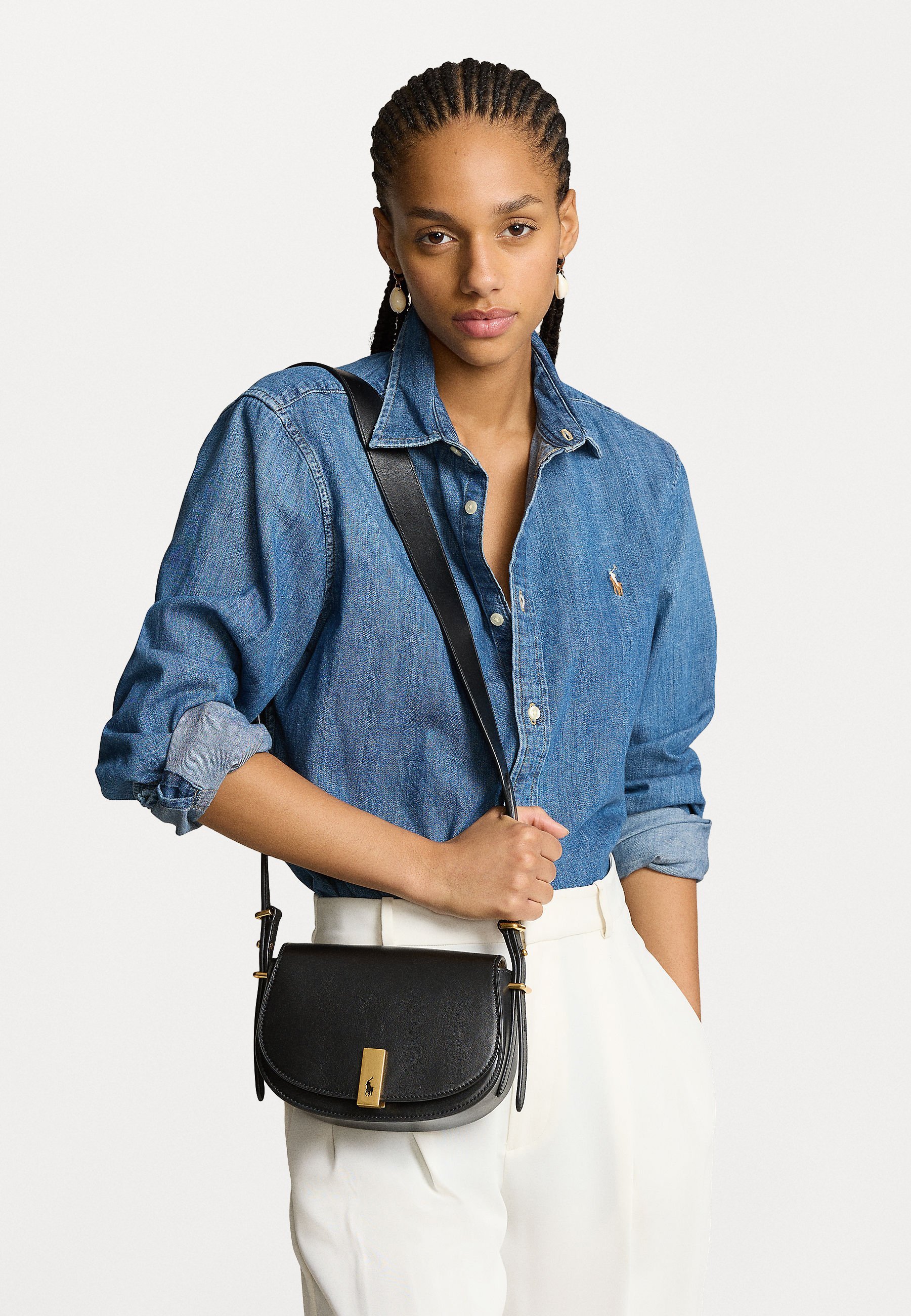 Polo Ralph Lauren POLO ID MINI SADDLE BAG VAN KALFSLEER - Crossbodytas - zwart