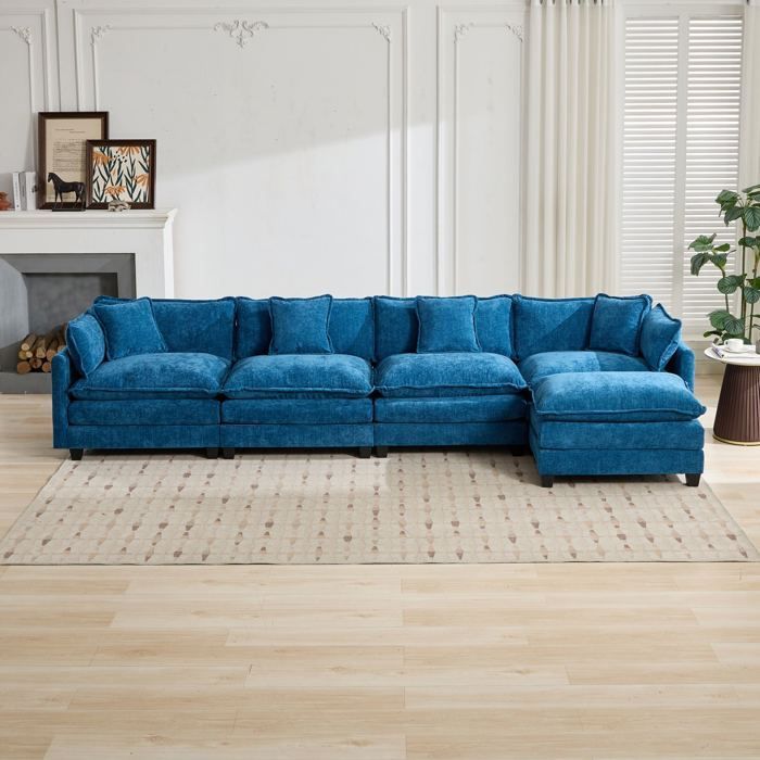 FloraGrace modulaire bank met 4 zitplaatsen in blauwe chenille.