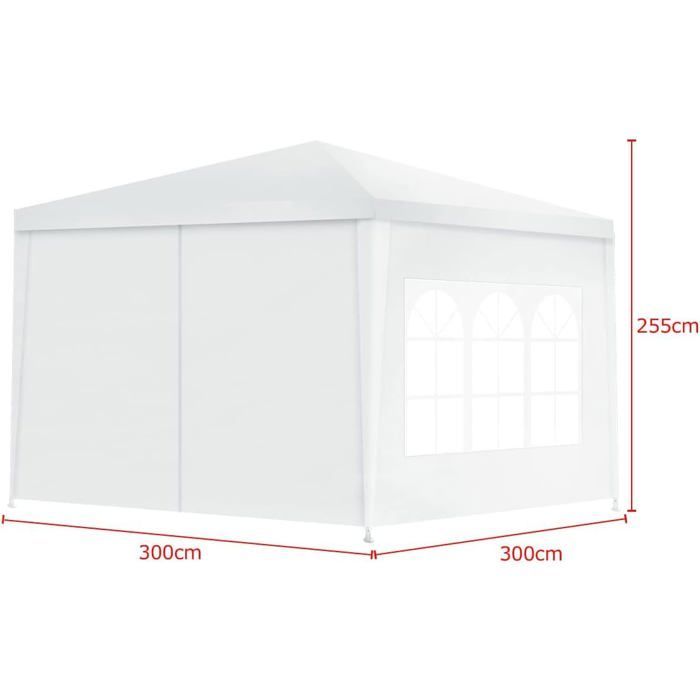 COSTWAY Tonnelle de Jardin Chapiteau 3x3m-4 Parois Amovibles-en Tissu PE Imperméable-2 Fenêtres