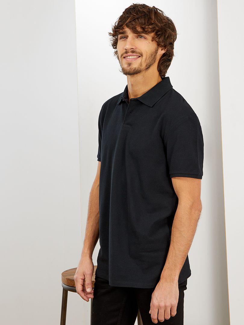 Camisa polo de algodão piqué - preta