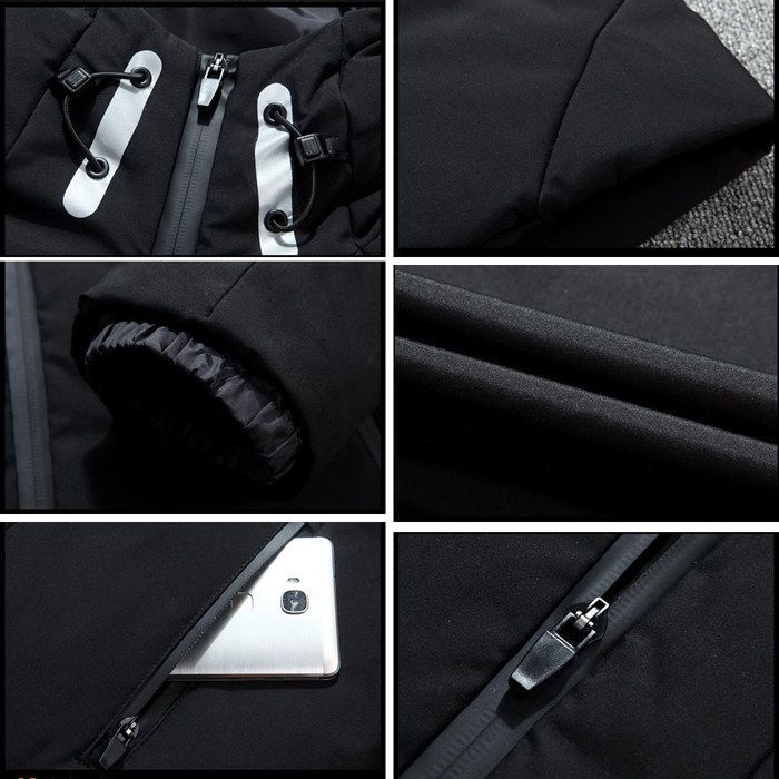 Men's Duck Down Hooded Puffer Jacket, Solid Color - Hugo Boutique - Black