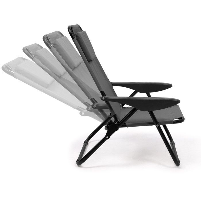 IDMARKET Lot de 2 chaises de plage pliantes - fauteuils de jardin inclinables sac à dos gris anthracite et toile grise