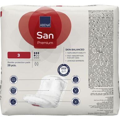 Abena San Premium Neviditelná ochrana proti úniku 3 inkontinenční obvazy, anatomický tvar, 28 kusů.