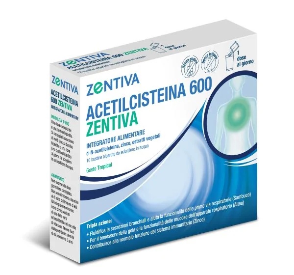 ZENTIVA Acétylcystéine 600 mg, 10 sachets. Complément alimentaire pour la santé respiratoire.