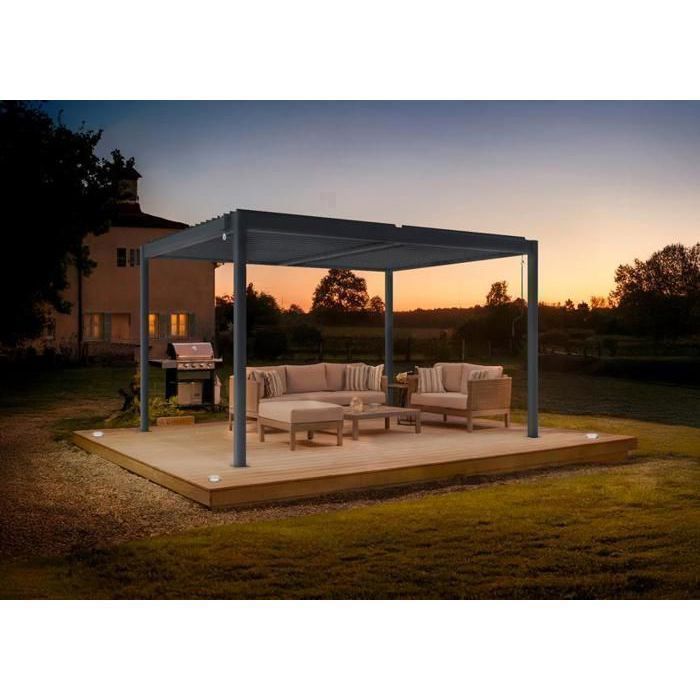 Pérgola bioclimática autoportante PIANA Cazeboo, aluminio, 4x3 m, gris antracita, lamas de acero ajustables.