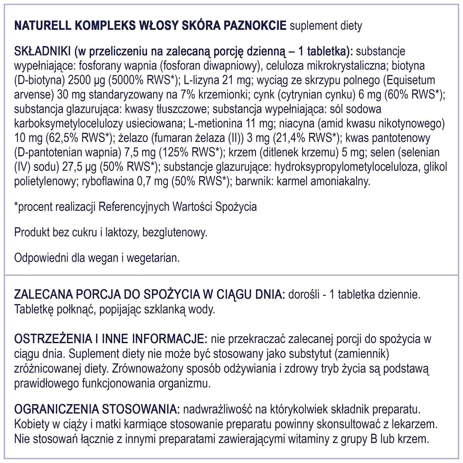 Naturell Kompleks Włosy Skóra Paznokcie 120 tabletek