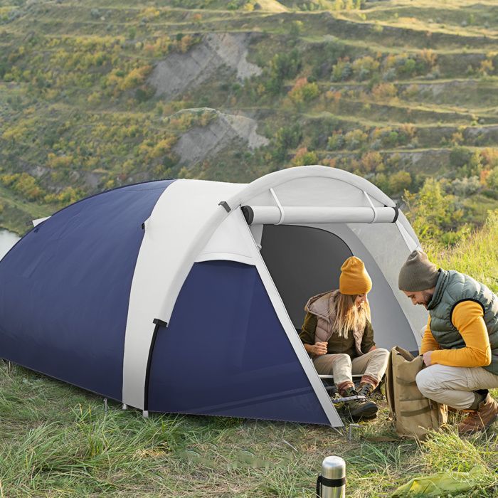 Kampeertent - Outsunny - Lichtgewicht, geventileerde koepeltent voor 3/4 personen, eenvoudig op te zetten, inclusief draagtas - Oxford-stof - 320x240x130cm