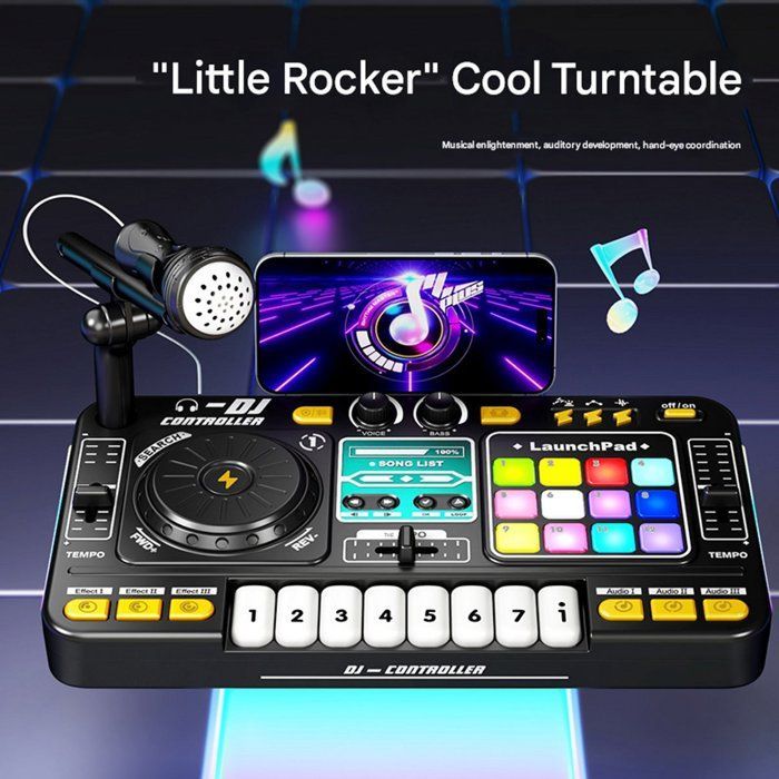 Tocadiscos Bluetooth para niños, juguete navideño, instrumento musical para tocar y simulador para principiantes con micrófono.
