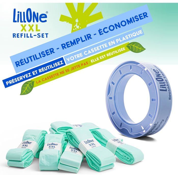 Set XXL da 10 ricariche per oltre 10 metri + 1 cassetta riutilizzabile – Compatibile con i contenitori per pannolini Angelcare e Munchkin