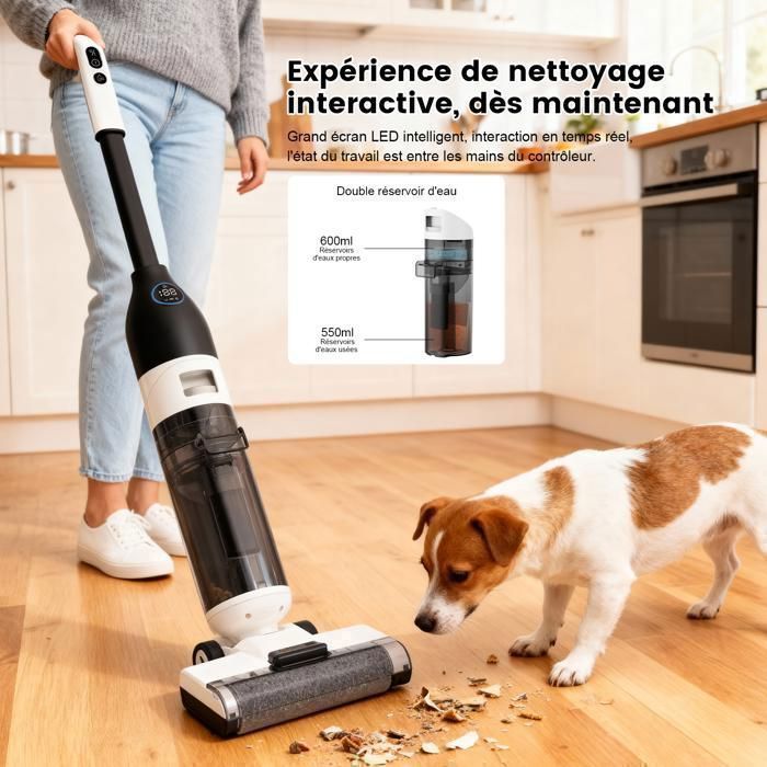 VersLife LS1-Aspirateur Laveur Sans fil-Humide et Sec/3 en 1/50 mins&1.15L-Idéal pour Les Carrelage, Marbre, Parquet
