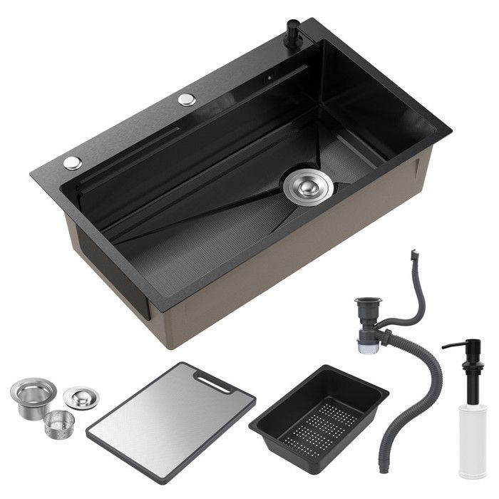 Fregadero de cocina de acero inoxidable de 75 cm – FIANAO – Un solo seno – Revestimiento nano – Riel deslizante – Drenaje en X – Accesorios incluidos