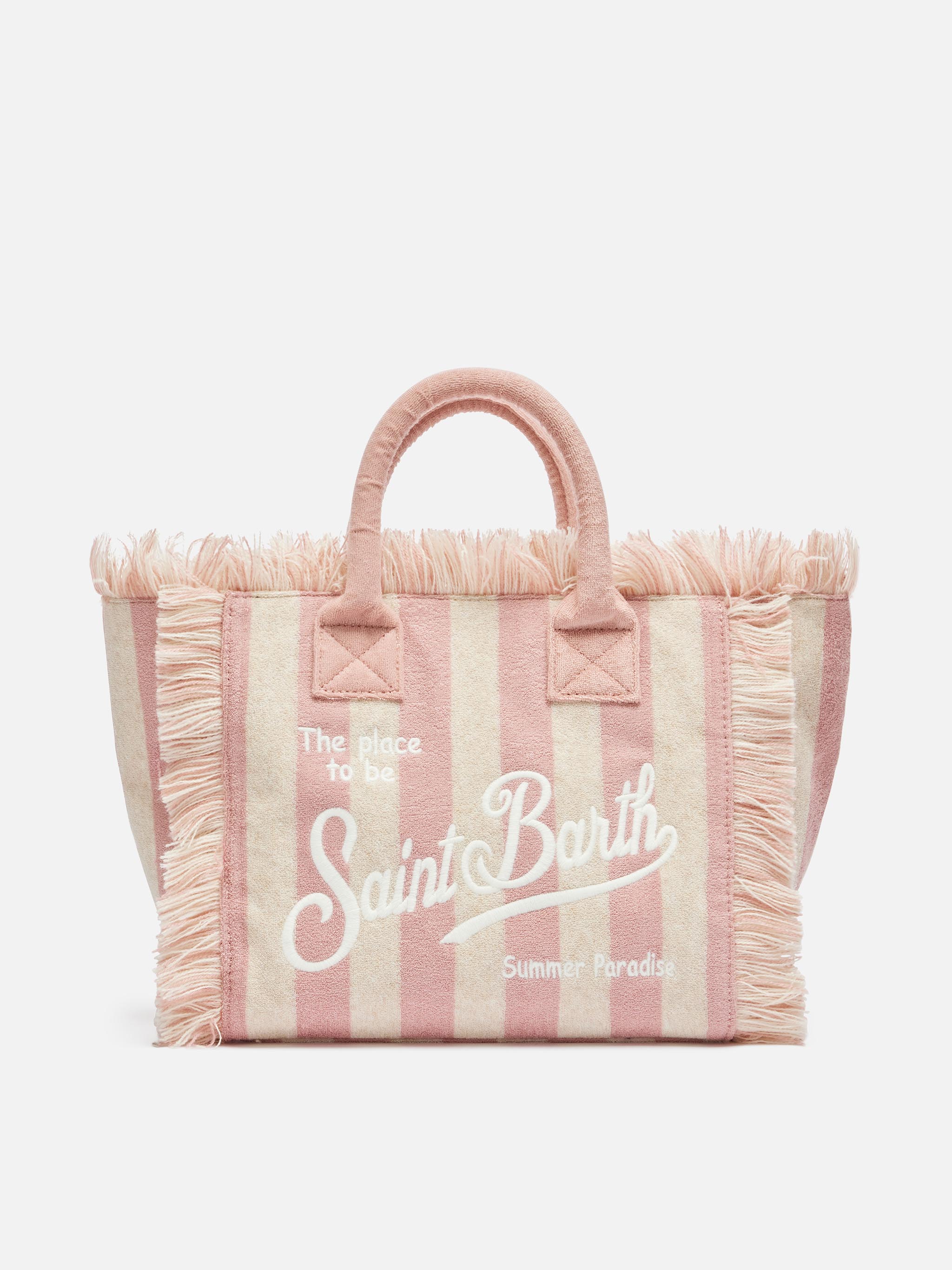 Borsa Colette in spugna rosa chiaro con stampa a righe rosa