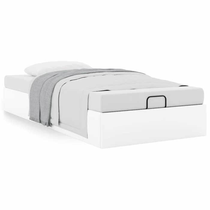 vidaXL Ottoman-Bettgestell ohne Matratze, weiß, 90 x 200 cm, Kunstleder, Bettgestell, gepolstertes Bettgestell, Bettgestell 3310780
