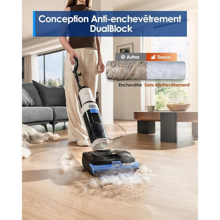 Tineco Floor One S6 Stretch Steam Nettoyeur Vapeur, Aspirateur Balai Vapeur à Câble Tout-en-Un