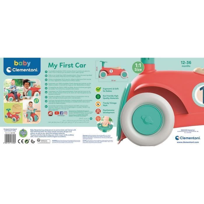 Cochecito de juguete Clementoni para bebés - Mi primer coche - 100% reciclado - Volante y claxon