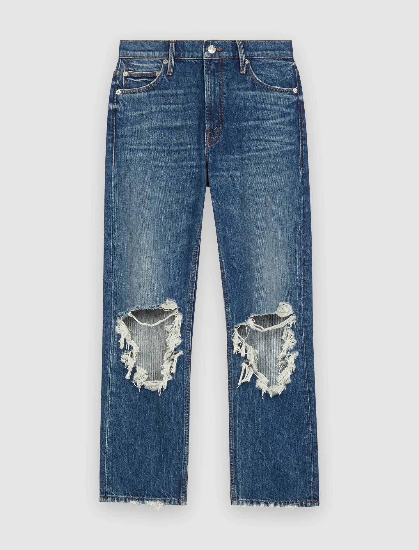 Jeans met hoge taille en verwassen look - Blauw