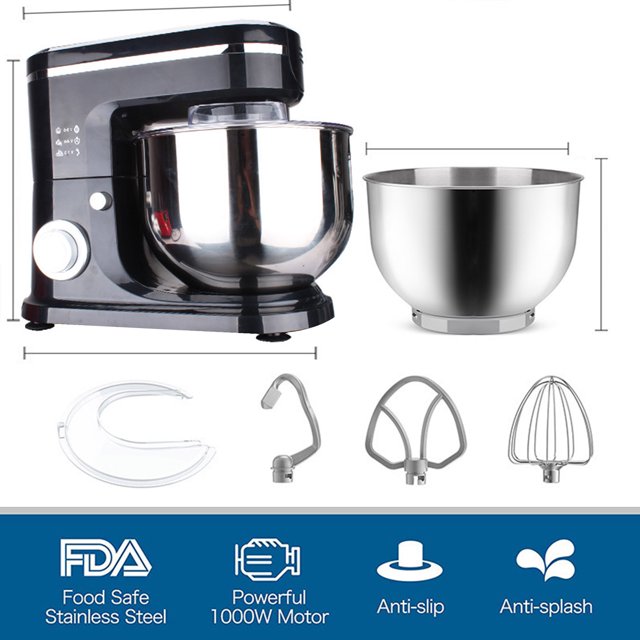 HKEEY Küchenmaschine, 5,5-Liter-Edelstahlschüssel, Küchenmixer, elektrischer Küchenmixer mit Knethaken, Schneebesen und Rührbesen