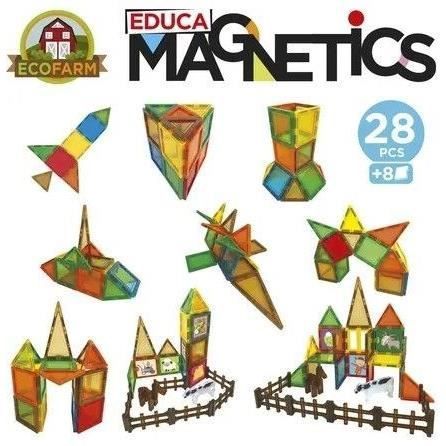 Magnetics Ecofarm - Construction Set - EDUCA - 28 magnetic pieces, 2 animals, 8 cards - Ages 3+