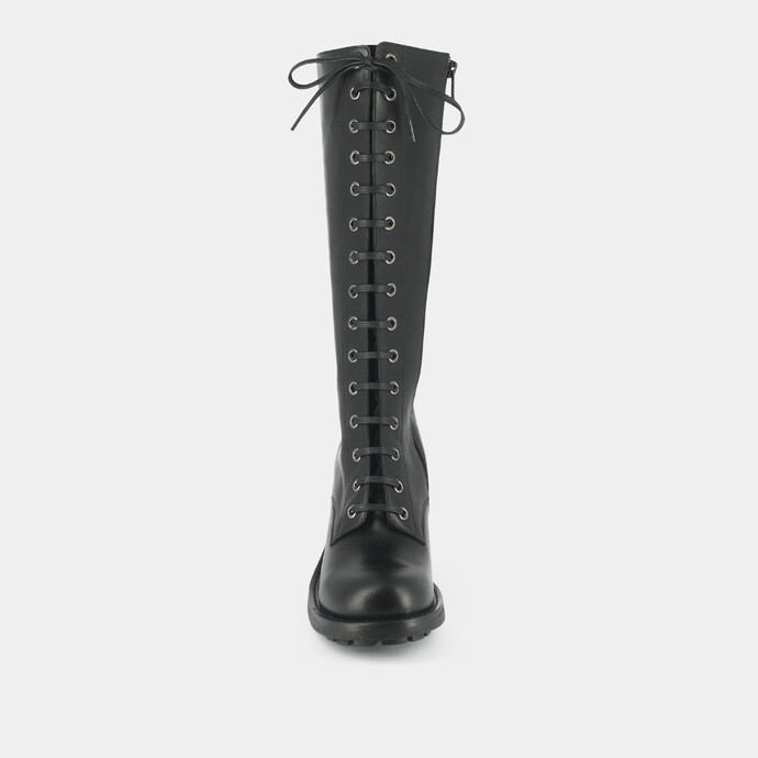 Bottes à talons et laçages  en cuir noir