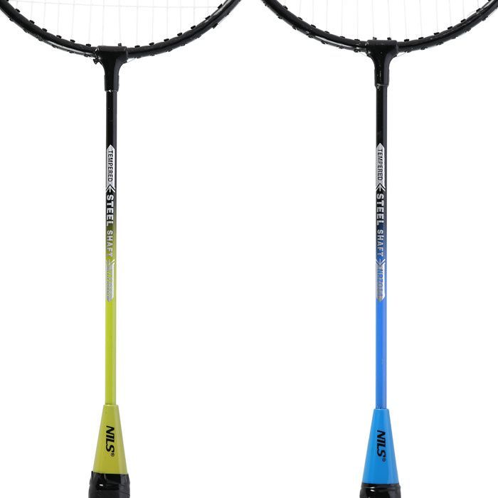 NILS badminton set - 4 rackets - 3 nylon shuttlecocks - 195x22 cm net - Folding posts