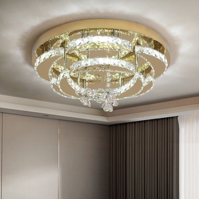 Lustre de Salle à Manger Moderne en Cristal K9 Doré - Plafonnier LED à Lumière Dimmable