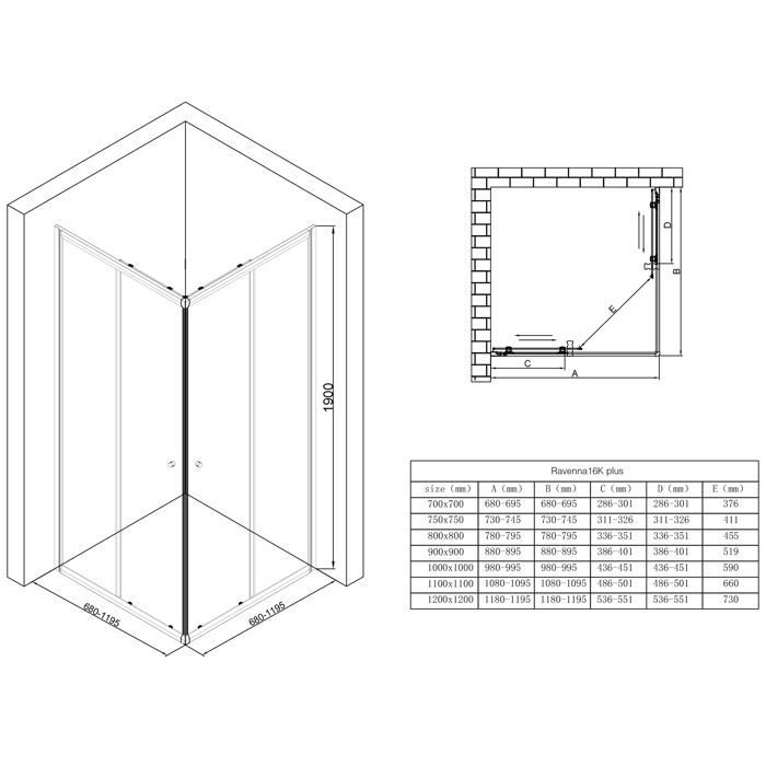Box doccia Mai & Mai® nero 75x90 cm, due ante scorrevoli, vetro temperato trasparente RAV16K