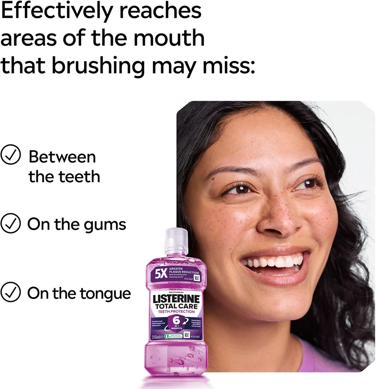Ústna voda Listerine Total Care Teeth Protection poskytuje kompletnú ochranu zubov a svieži dych.