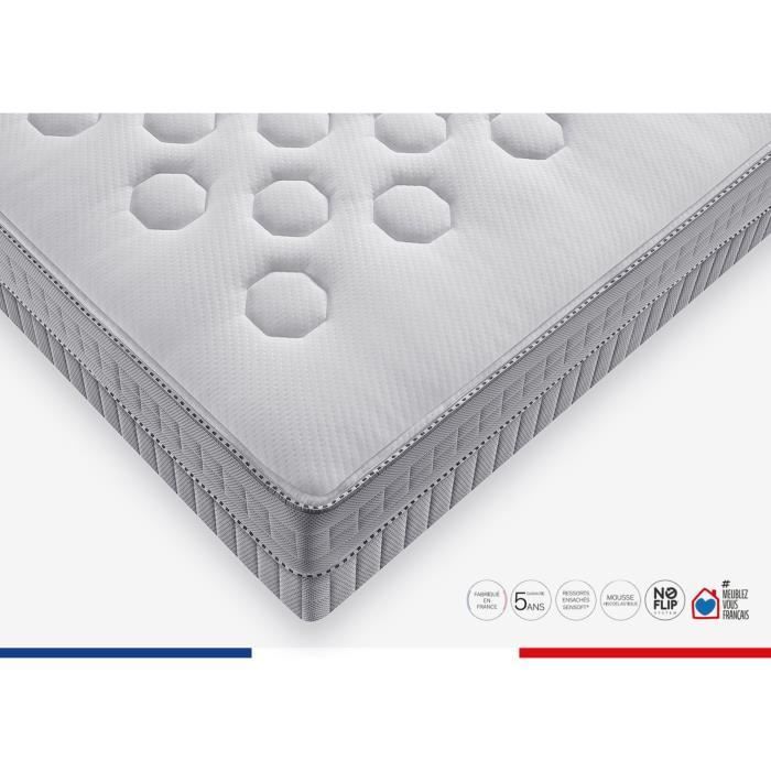 Ensemble matelas sommier 180 x 190 (Sommier 2x90) SIMMONS Hauteur 23 cm - Ressorts ensachés Sensoft - Fabriqué en France - SW1