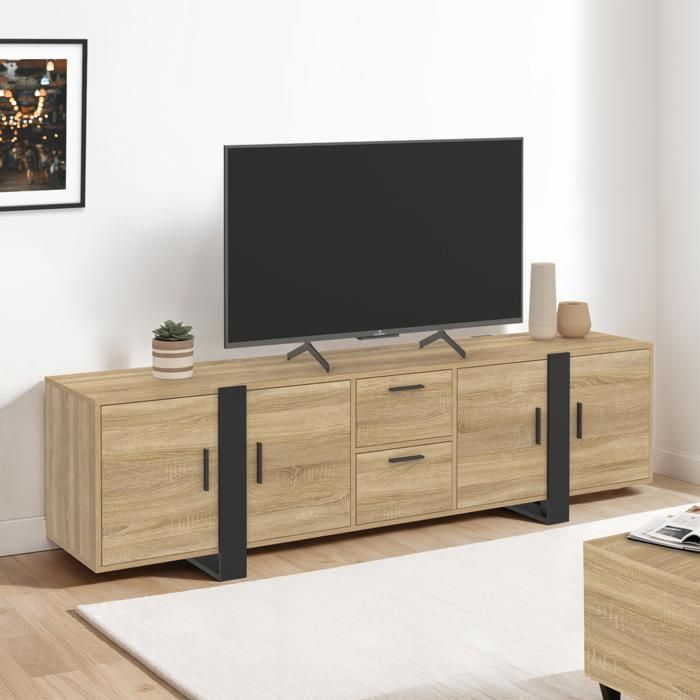 IDMARKET PHOENIX 180 cm TV-taso säilytystilalla, puu ja musta