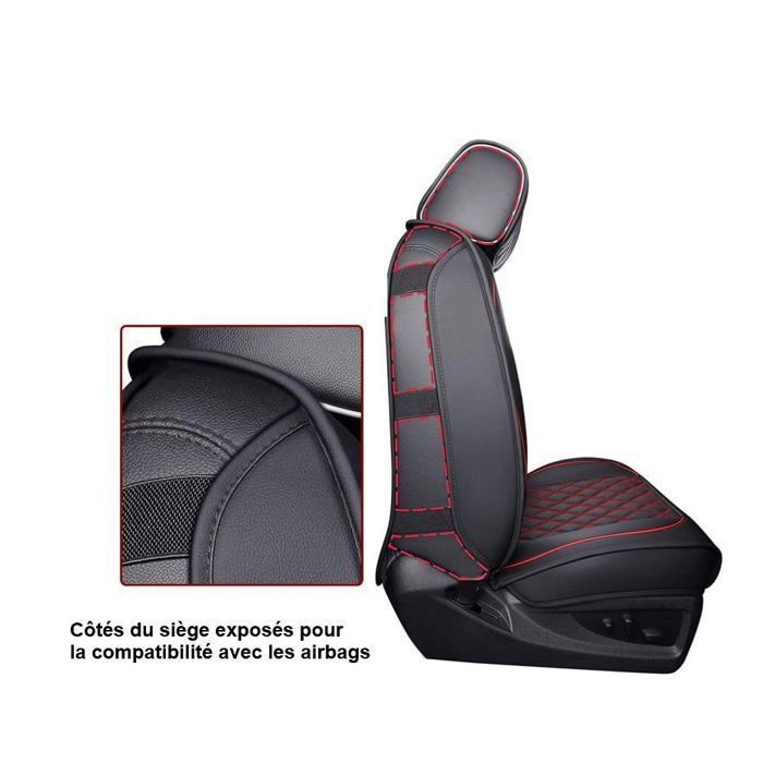 Housses 1+1 Couvre Sièges Avant Voiture En Cuir Noir Luxe Peugeot 208 308 2008 3008 5008